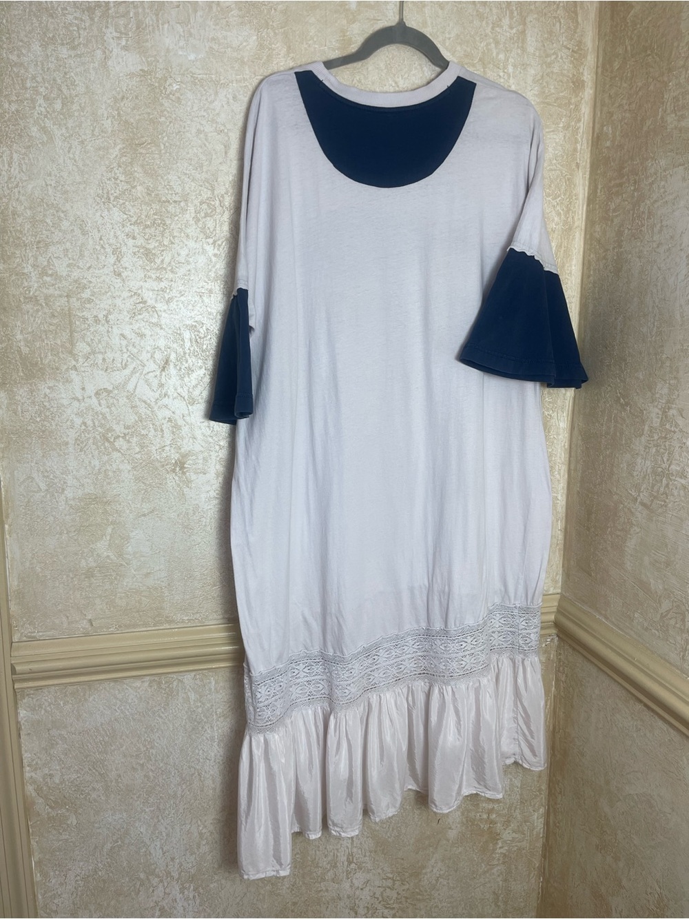 Free People Toro Fish Graphic Tee Midi Dress White Navy Coastal Boho Beach Sz L - Picture 8 of 15